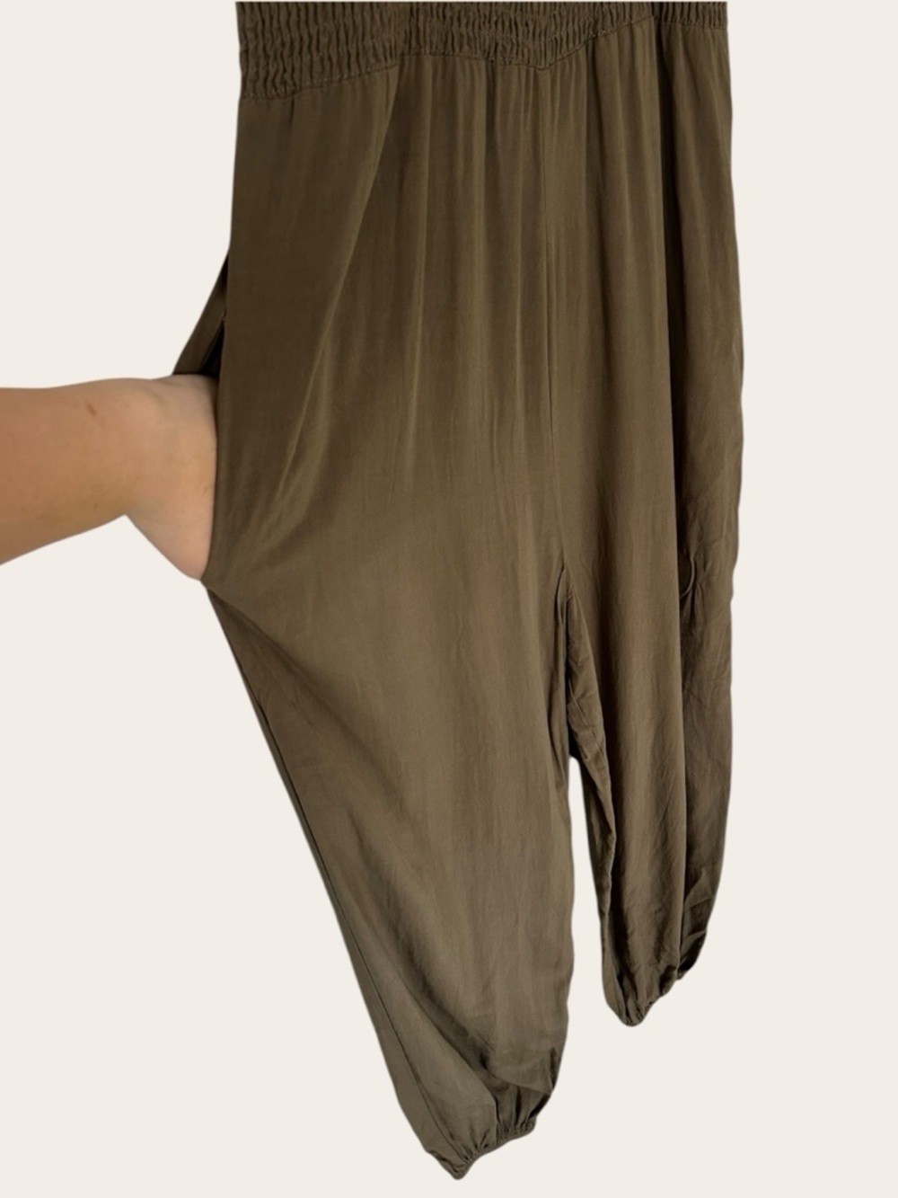 Urban Outfitters Olive Smocked Tie-Strap Jumpsuit - Picture 9 of 14